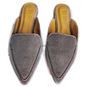 Lulus Joelle Pointed Toe Gray Velvet Loafer Slides